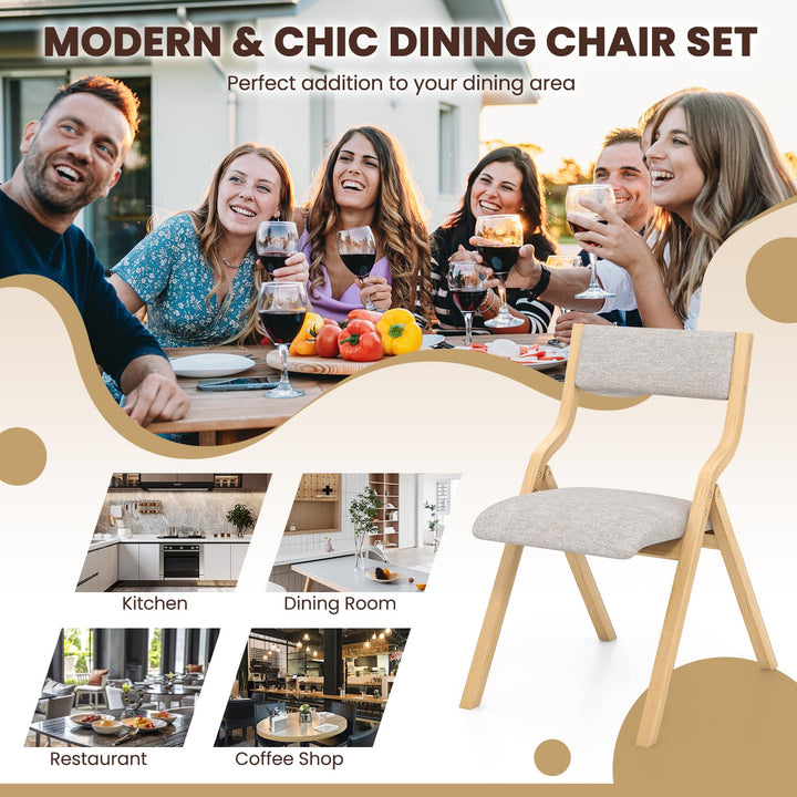 Folding Dining Chair Set of 2, No Assembly Folding Chairs w/Linen Padded Seats - Giantex