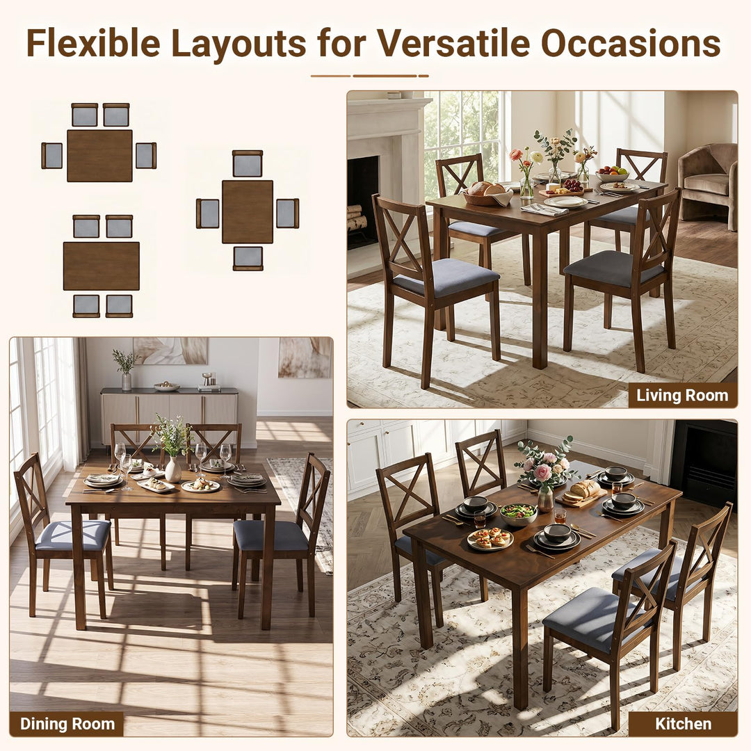 GIANTEX Dining Table Set with X-Shaped Backrest for Small Space