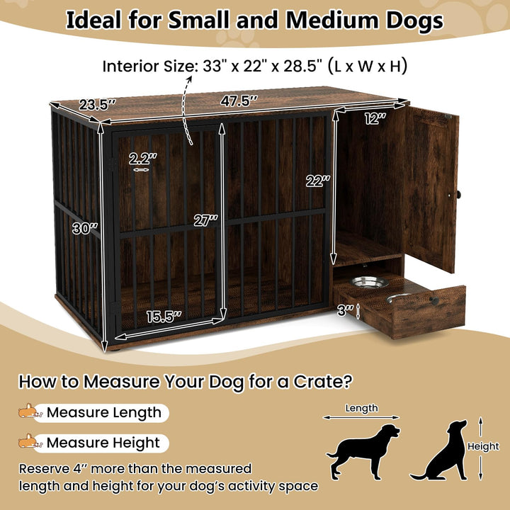 Giantex 47.5" Dog Crate Furniture with Hidden Feeding Drawer & Side Storage Cabinet