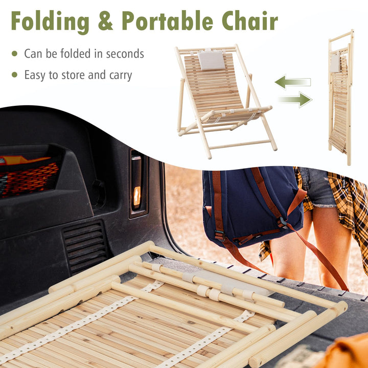 Giantex Wood Lounge Chair Outdoor - Folding Beach Chair with Detachable Headrest