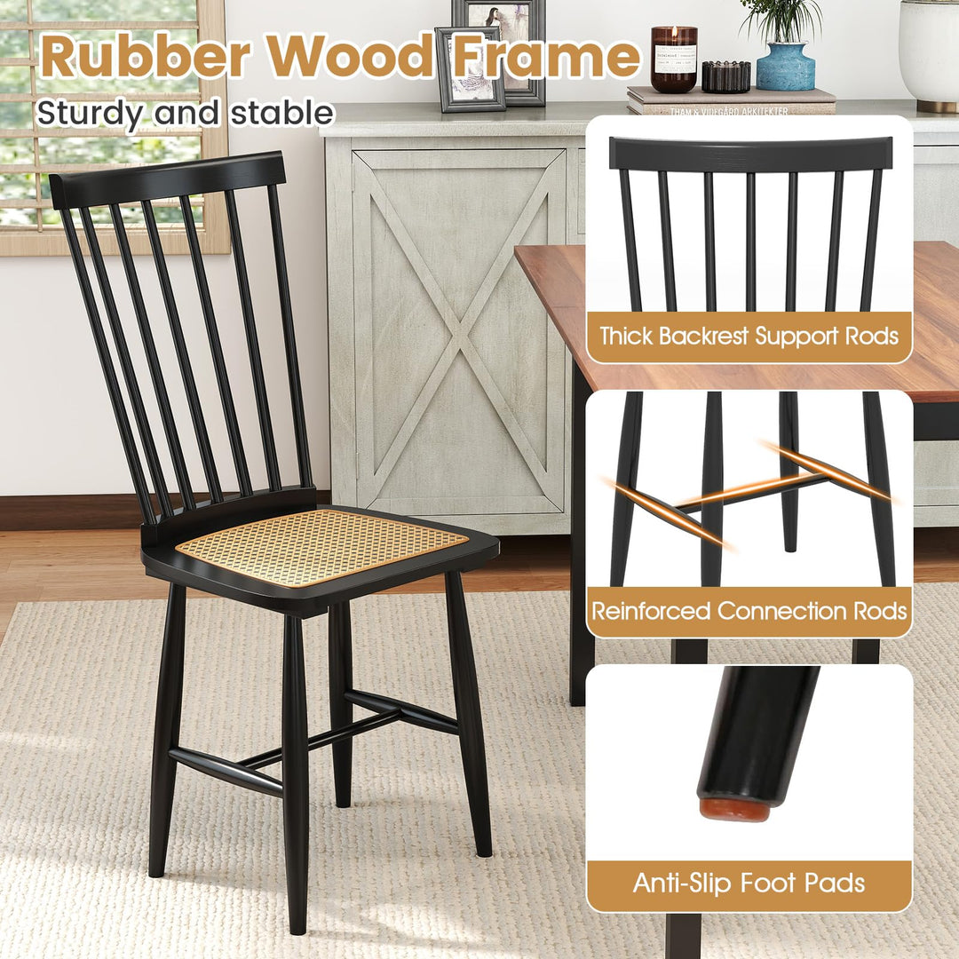 Giantex Farmhouse Solid Rubber Wood Dining Chairs Set of 2/4 with PE Rattan Seats