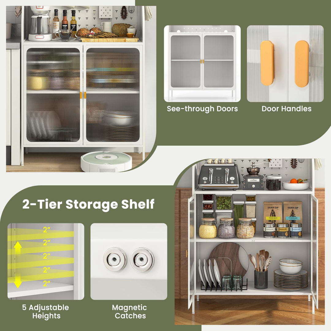 Giantex Pantry Organizers and Storage, 63.5" H Kitchen Buffet Cabinet with Hutch, Pegboard