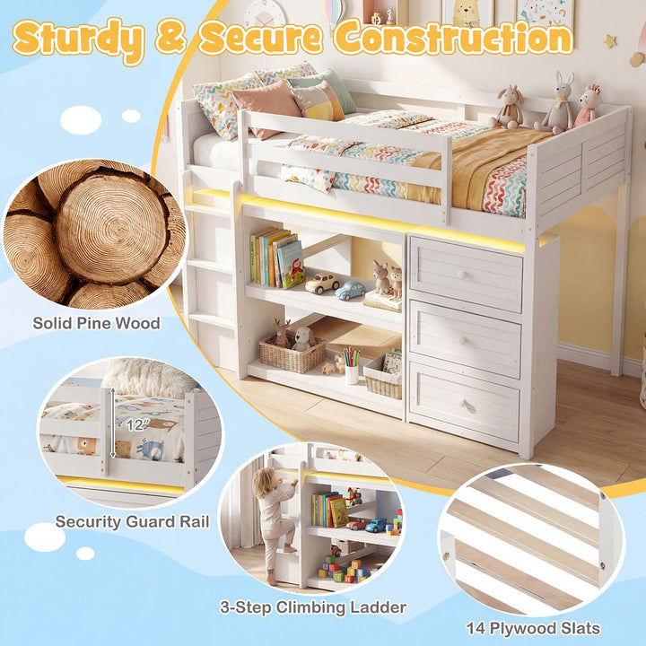 Giantex Loft Bed Twin Size with LED Lights