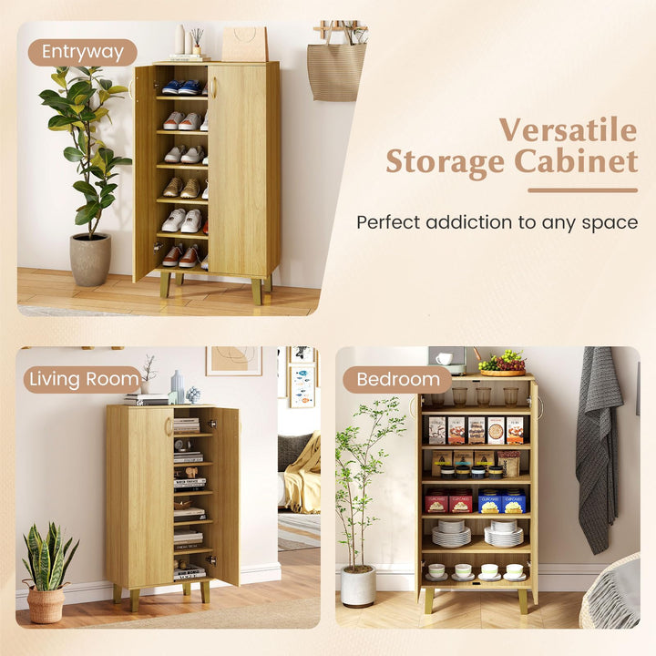 Giantex 6-Tier Modern Freestanding Wooden Shoe Cabinet with Doors and Removable Shelves