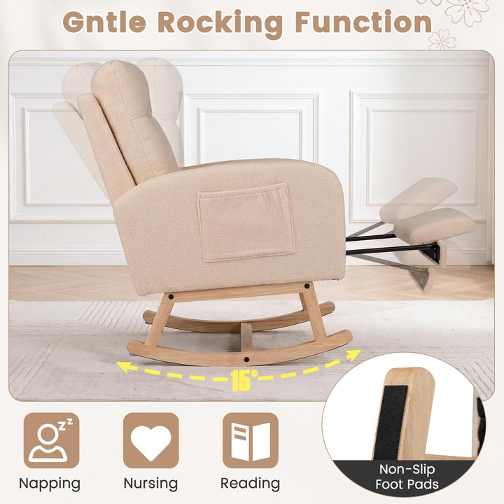 GIANTEX Nursery Rocking Chair, Teddy Upholstered Glider Chair with Footrest