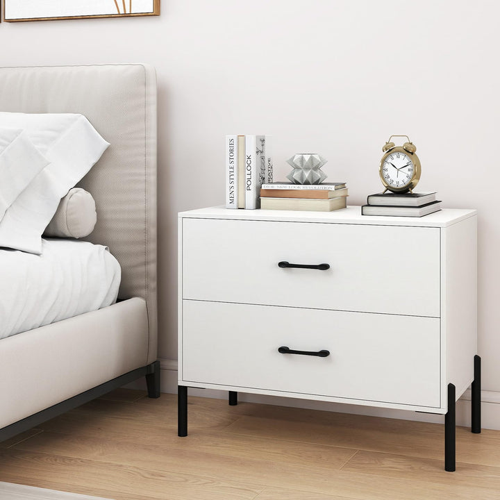 Giantex 2-Drawer Dresser Modern Wooden Nightstand with Metal Legs & Handles
