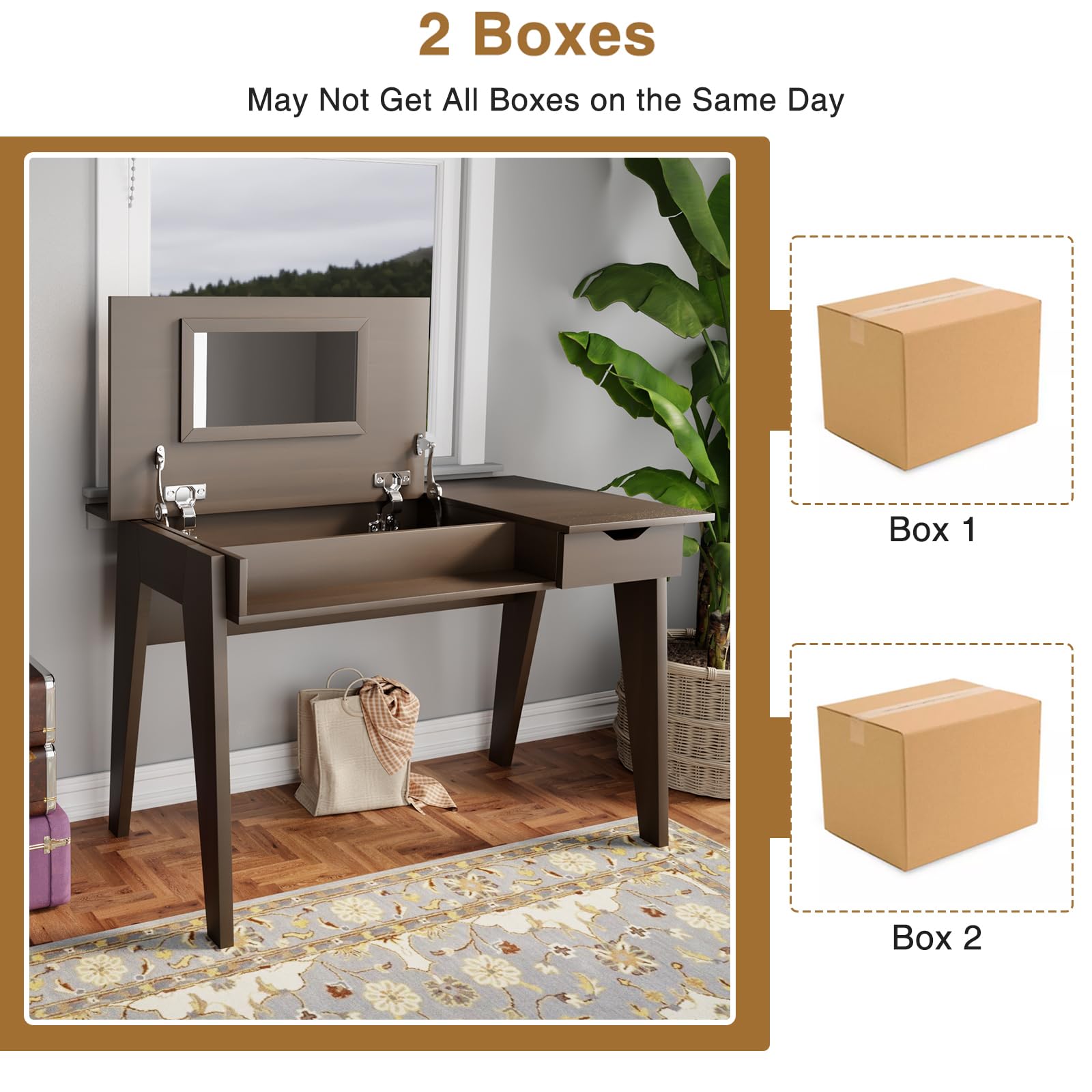 CHARMAID Vanity Table with Flip Top Mirror, 48'' Home Office Computer Desk