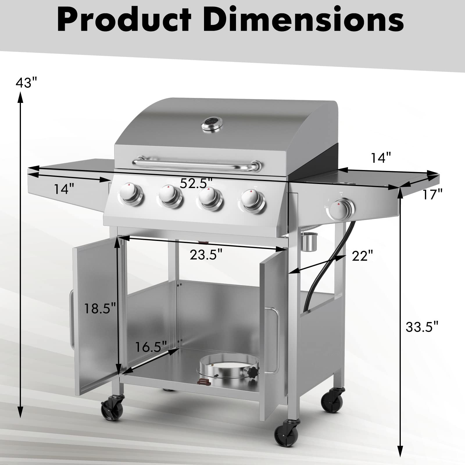 Giantex Propane Gas Grill with 4 Main Burners and Side Burner, total 50,000 BTU