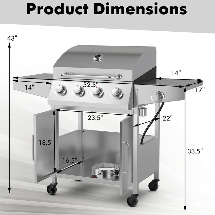 Giantex Propane Gas Grill with 4 Main Burners and Side Burner, total 50,000 BTU