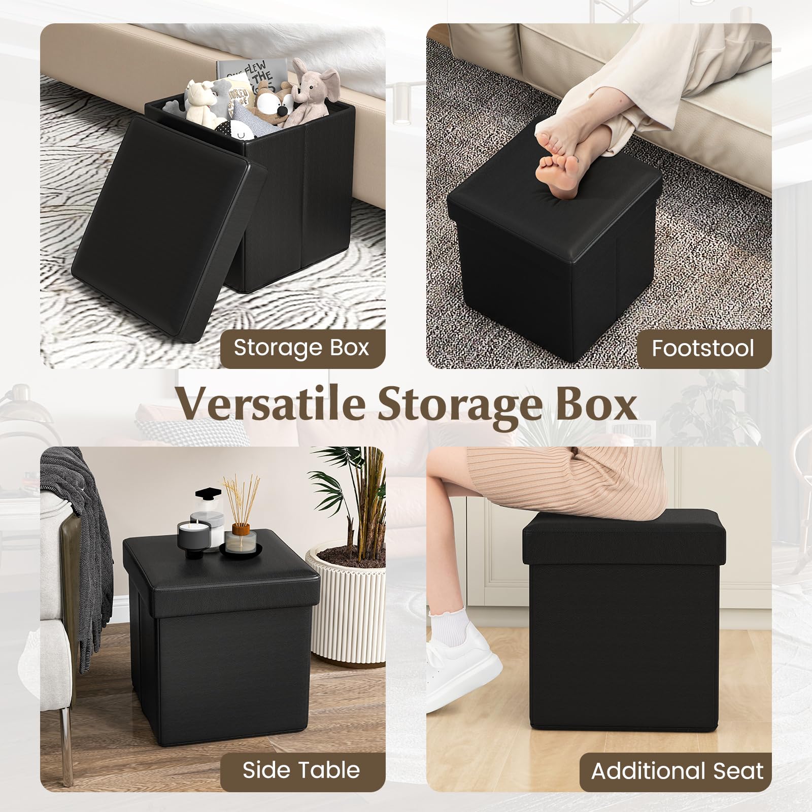 Giantex Cube Storage Ottoman - 15 Inches Folding Ottoman Storage Chest, PVC Leather, Upholstered Footrest