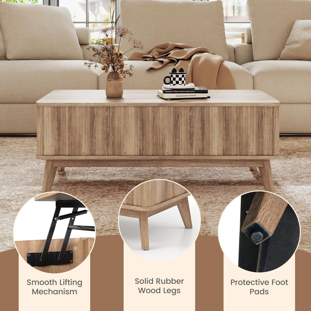 Giantex Lift Top Coffee Table with Storage | 43.5" Mid Century Modern Center Table with Solid Wood Leg & Hidden Compartment