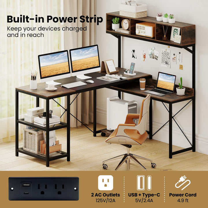 Giantex 62" L-Shaped Computer Desk with Power Outlets