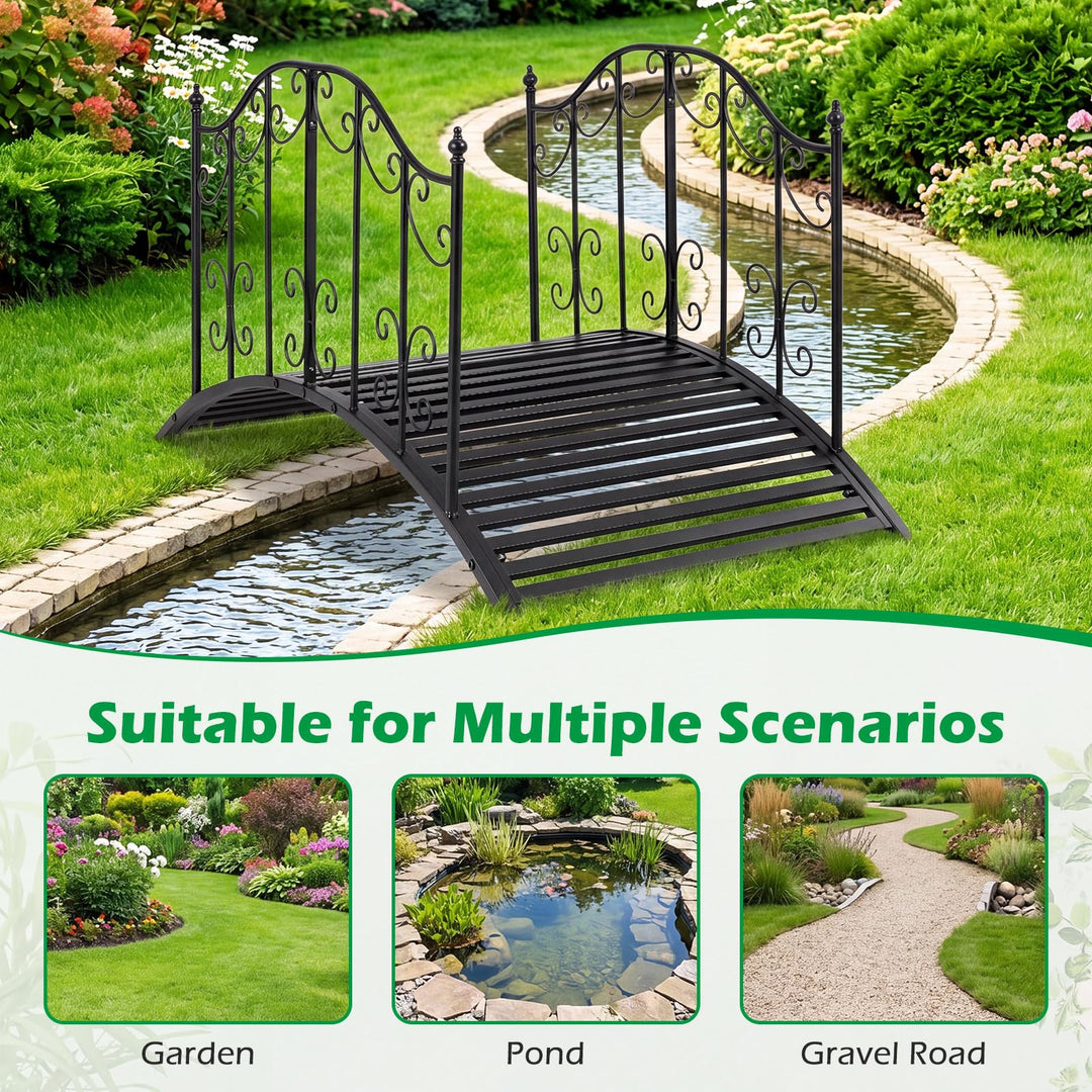 Giantex 4 FT Metal Garden Bridge with Powder-Coated Finish &amp; Scrollwork Rails