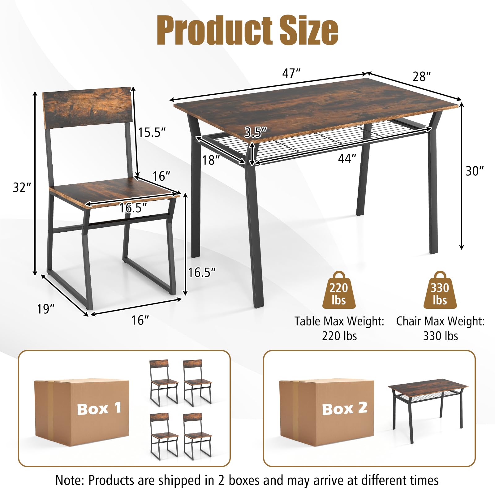Giantex Dining Table Set for 4, 47”L x 28”W Rectangular Kitchen Table w/ 4 Trapezoid Chairs