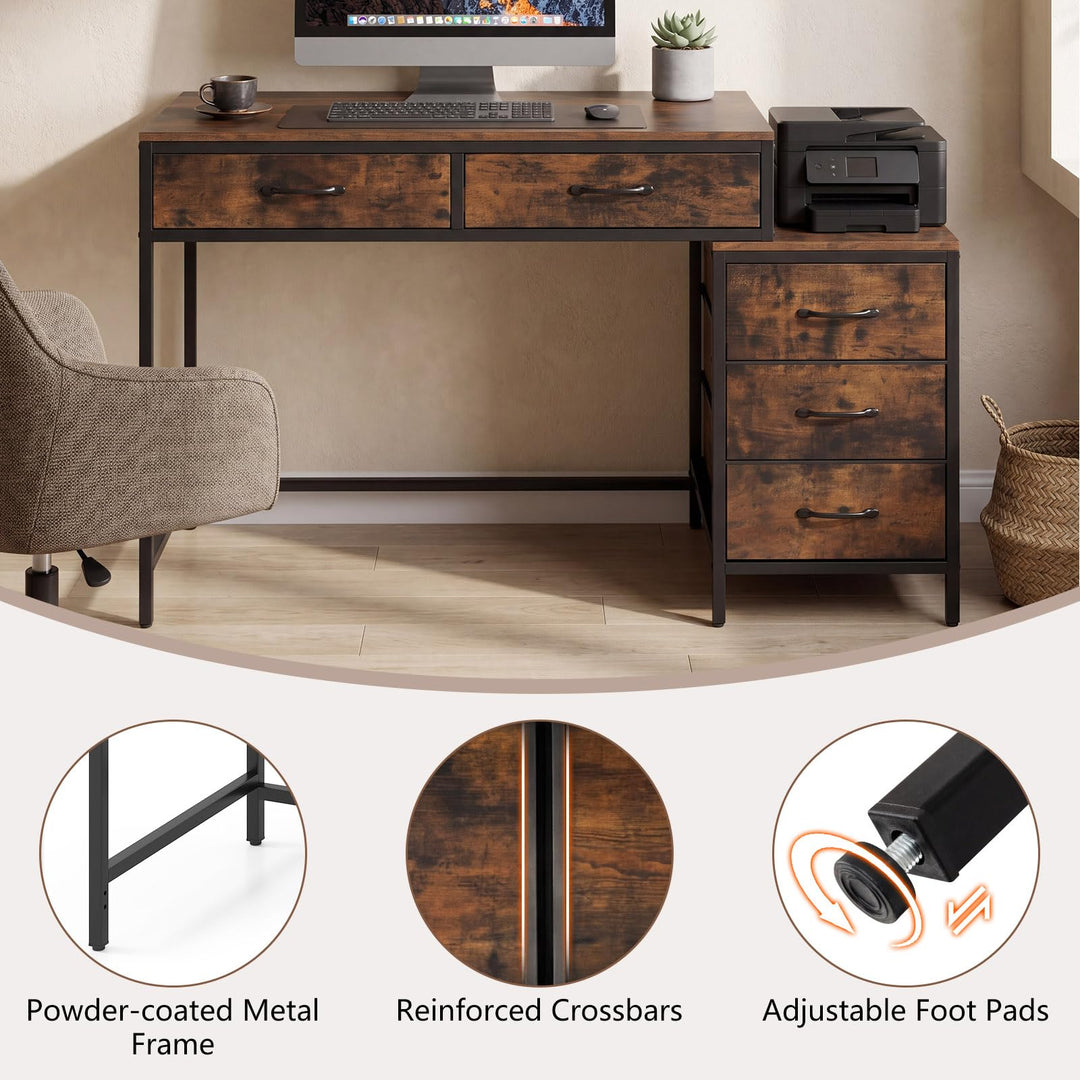 Giantex Reversible Computer Desk with 5 Drawers