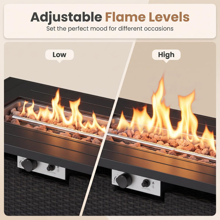 Giantex 42 Inch Propane Fire Pit Table | 50,000 BTU Wicker Gas Fire Table with Removable Lid