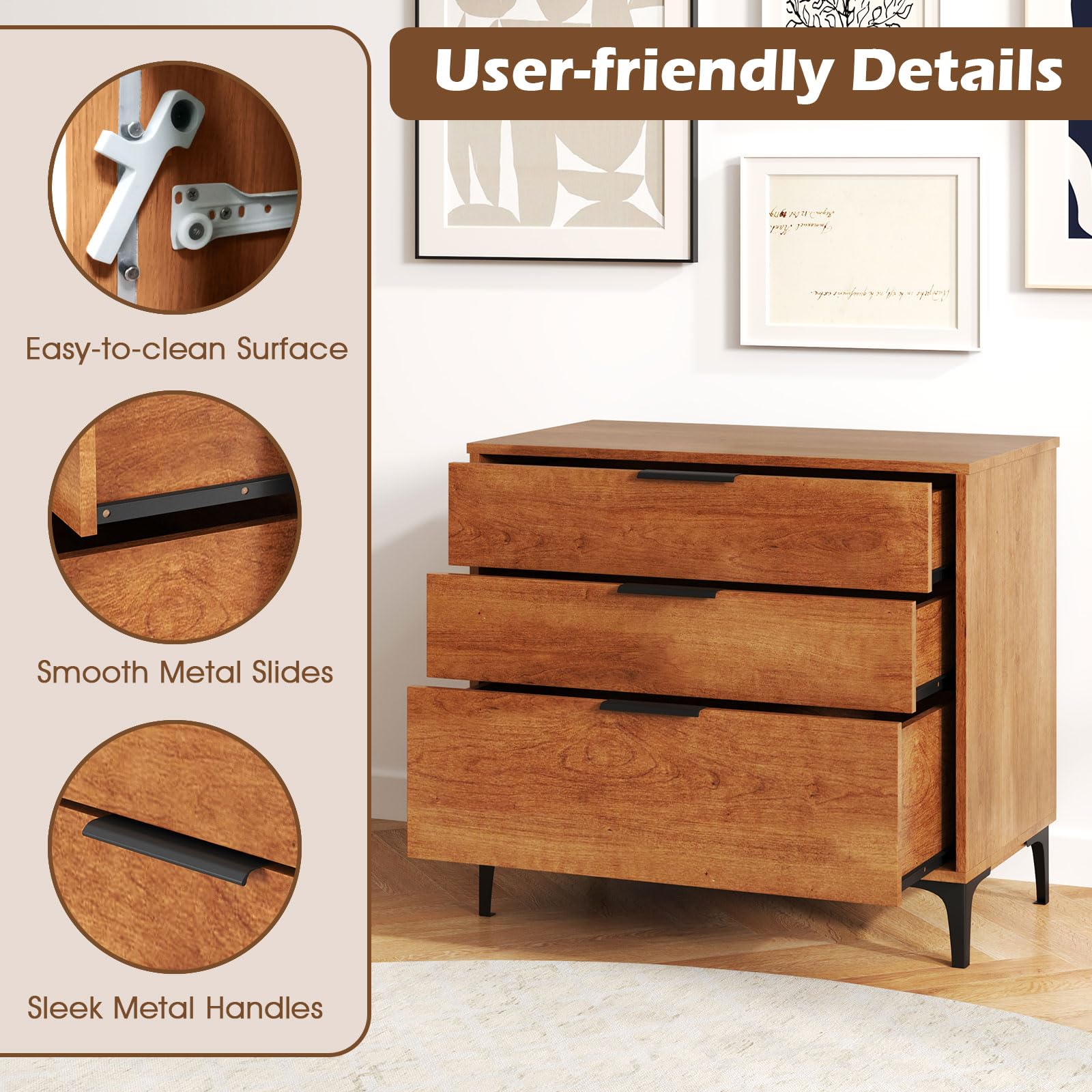 Giantex Dresser for Bedroom, Mid-Century Modern Storage Cabinet with Anti-Tip Kit, Multipurpose Clothes Organizer