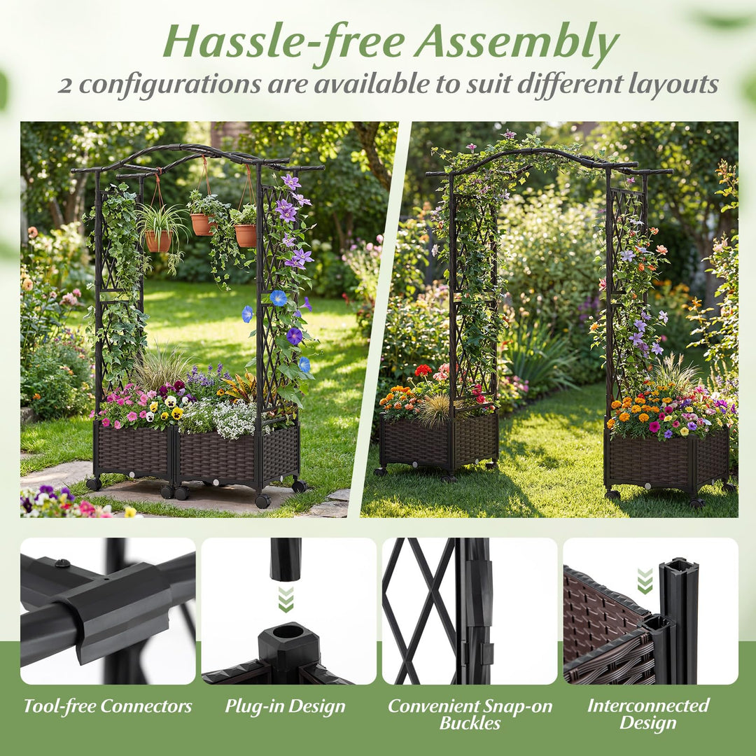 Giantex Planter Boxes with Arch Trellis for Climbing Vines Vegetables Flowers
