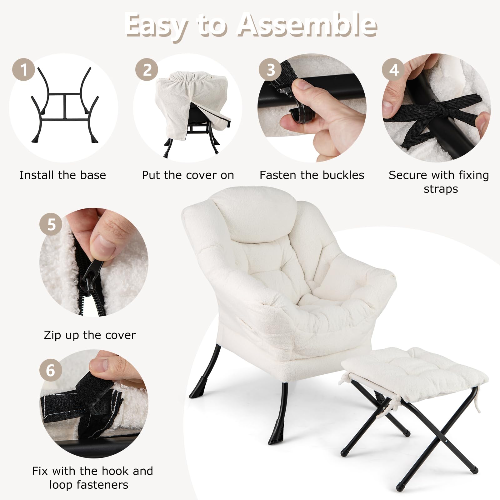 Giantex Set of 1/2 Lazy Chair with Folding Ottoman, Modern Sherpa Accent Chair w/Armrests & Pocket
