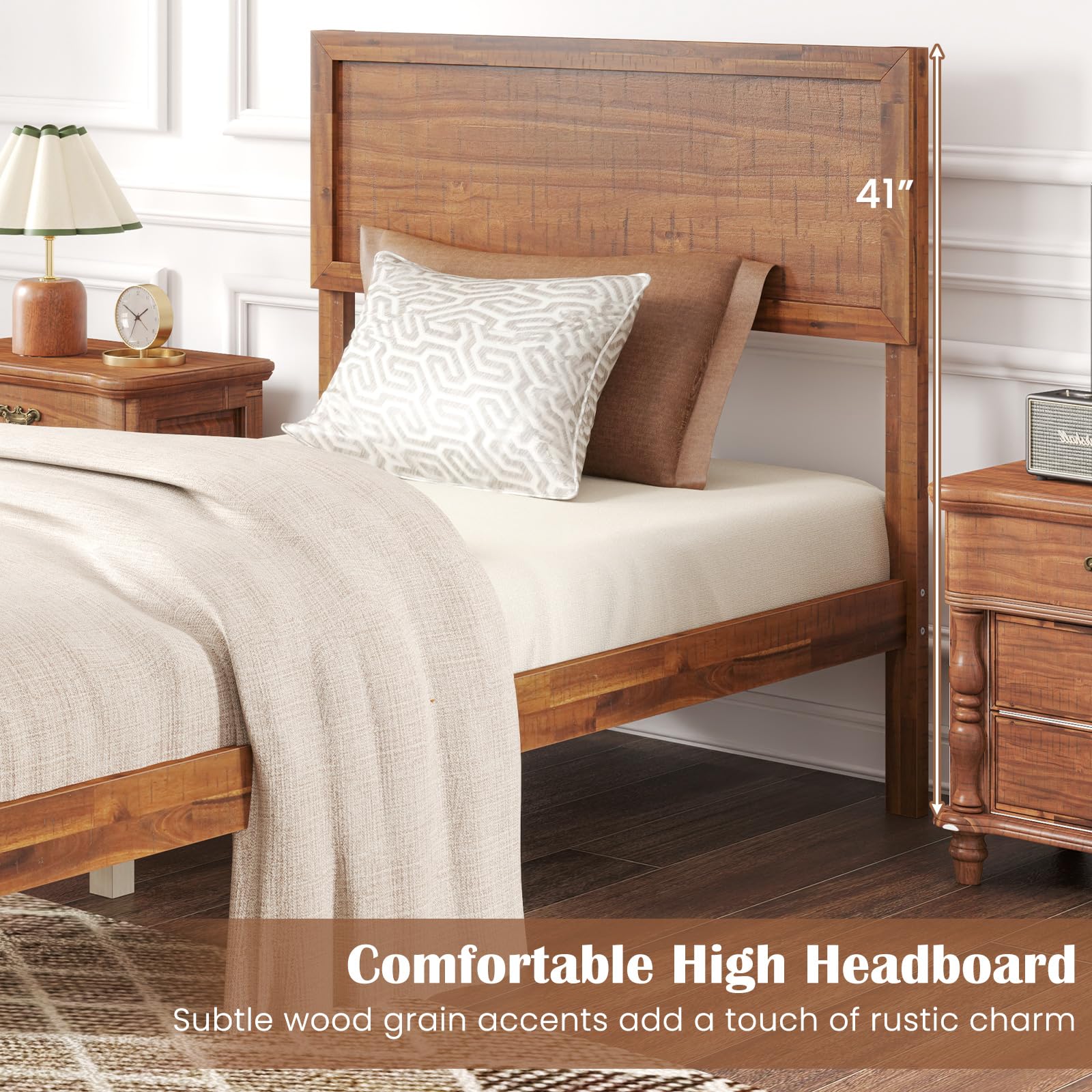 Giantex Wood Bed Frames with Headboard, Mid Century Modern Platform Bed