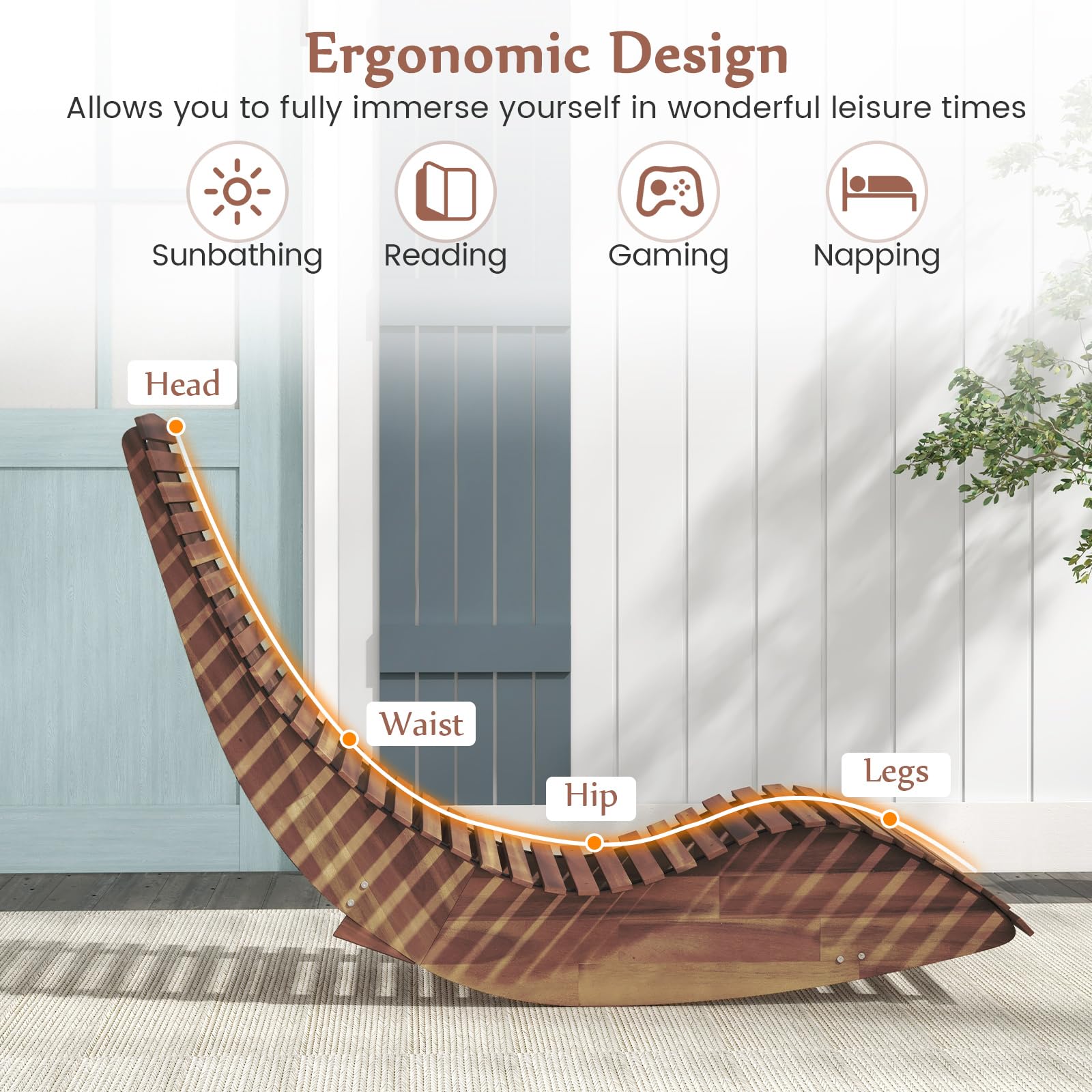 Giantex Outdoor Chaise Lounge Chair - Acacia Wood Outdoor Lounger, Patio Lounge Chair with Slatted Design