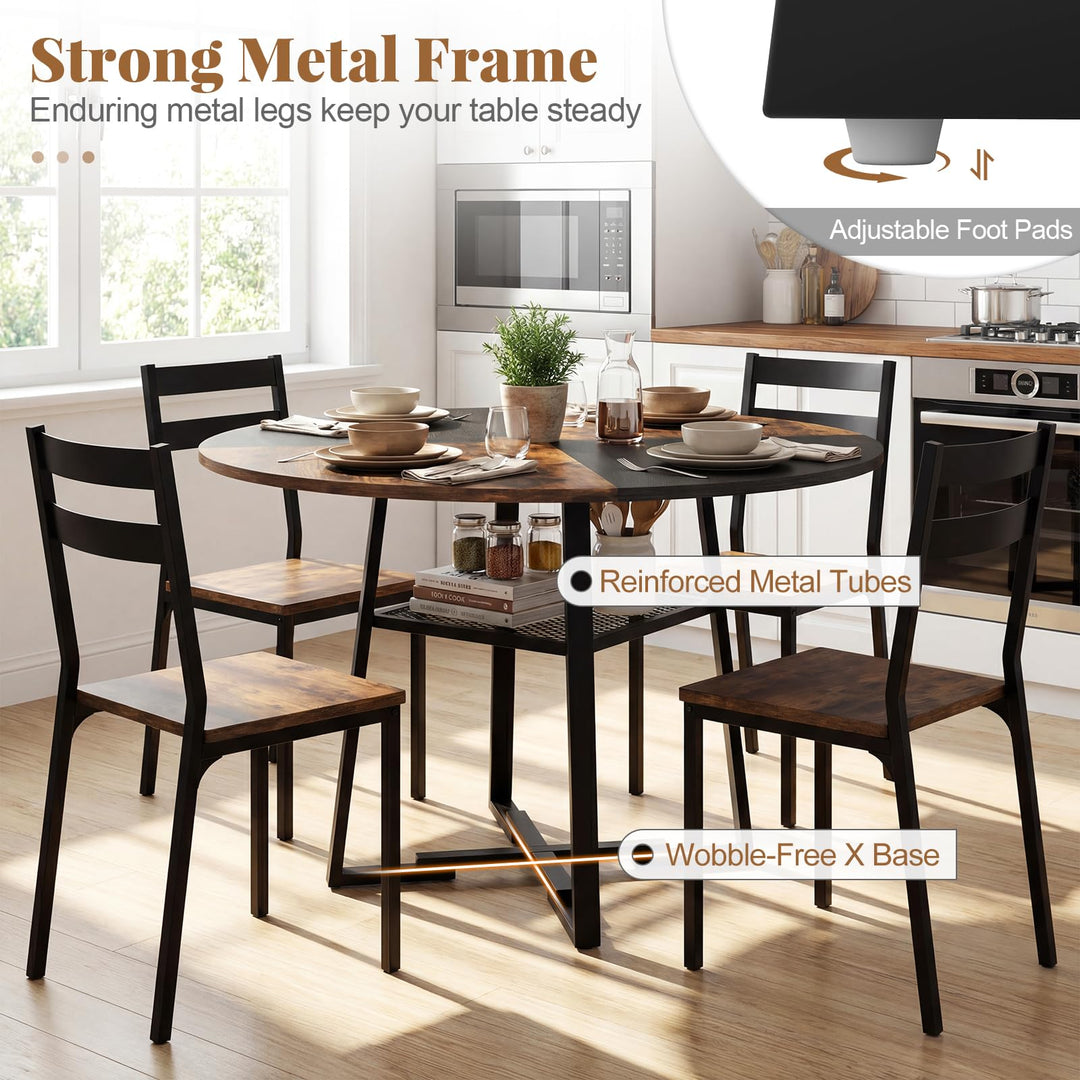 Giantex Round Dining Table for 4-6 | 47.5" Circle Kitchen Table with Storage Shelf