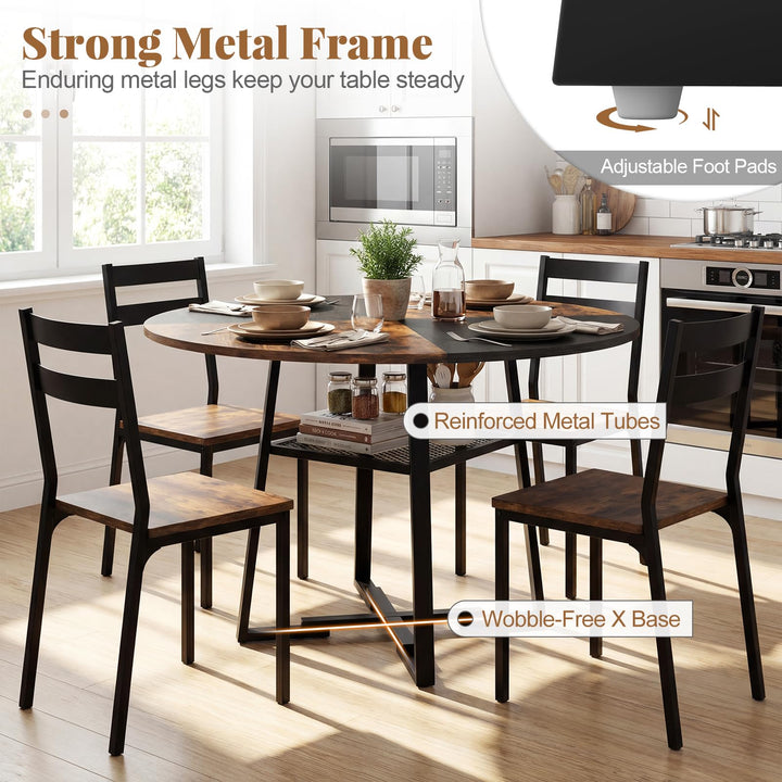 Giantex Round Dining Table for 4-6 | 47.5" Circle Kitchen Table with Storage Shelf