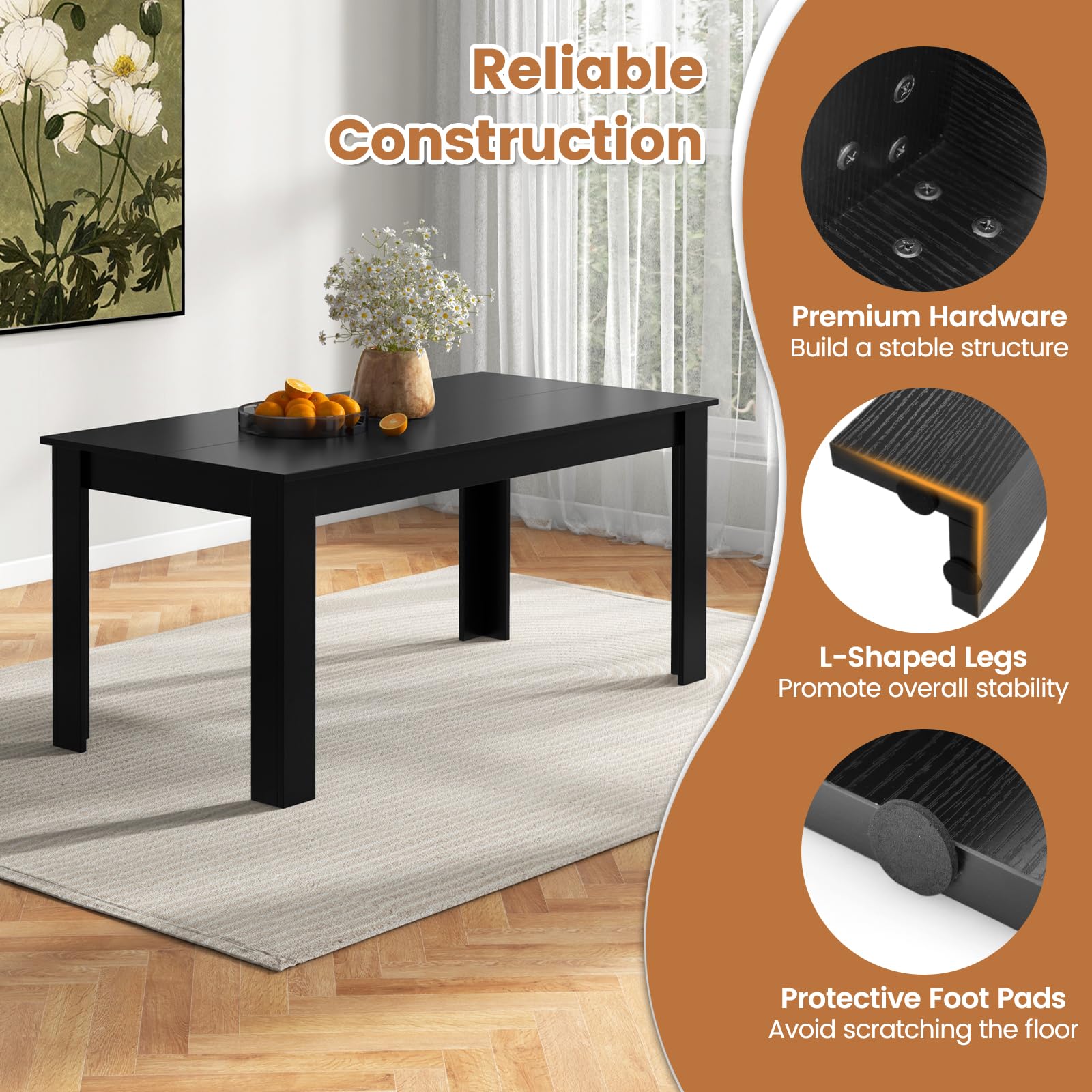 Dining Table, Wood Rectangular Table Dining Table 63" x 31.5" x 30"