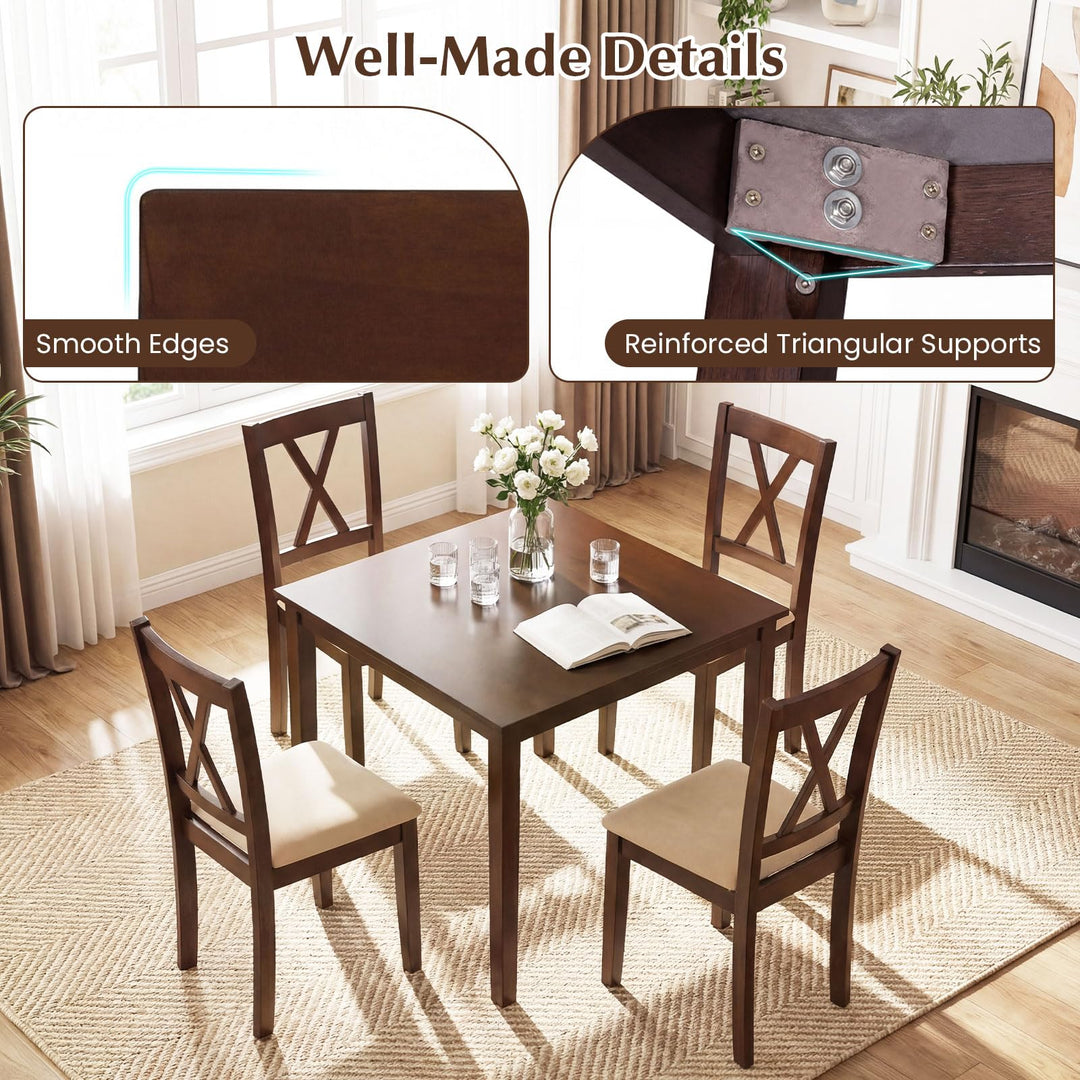 Giantex Dining Table Set for 4 | Square Kitchen Table Set w/ 4 Upholstered Chairs w/X-Shaped Backrest