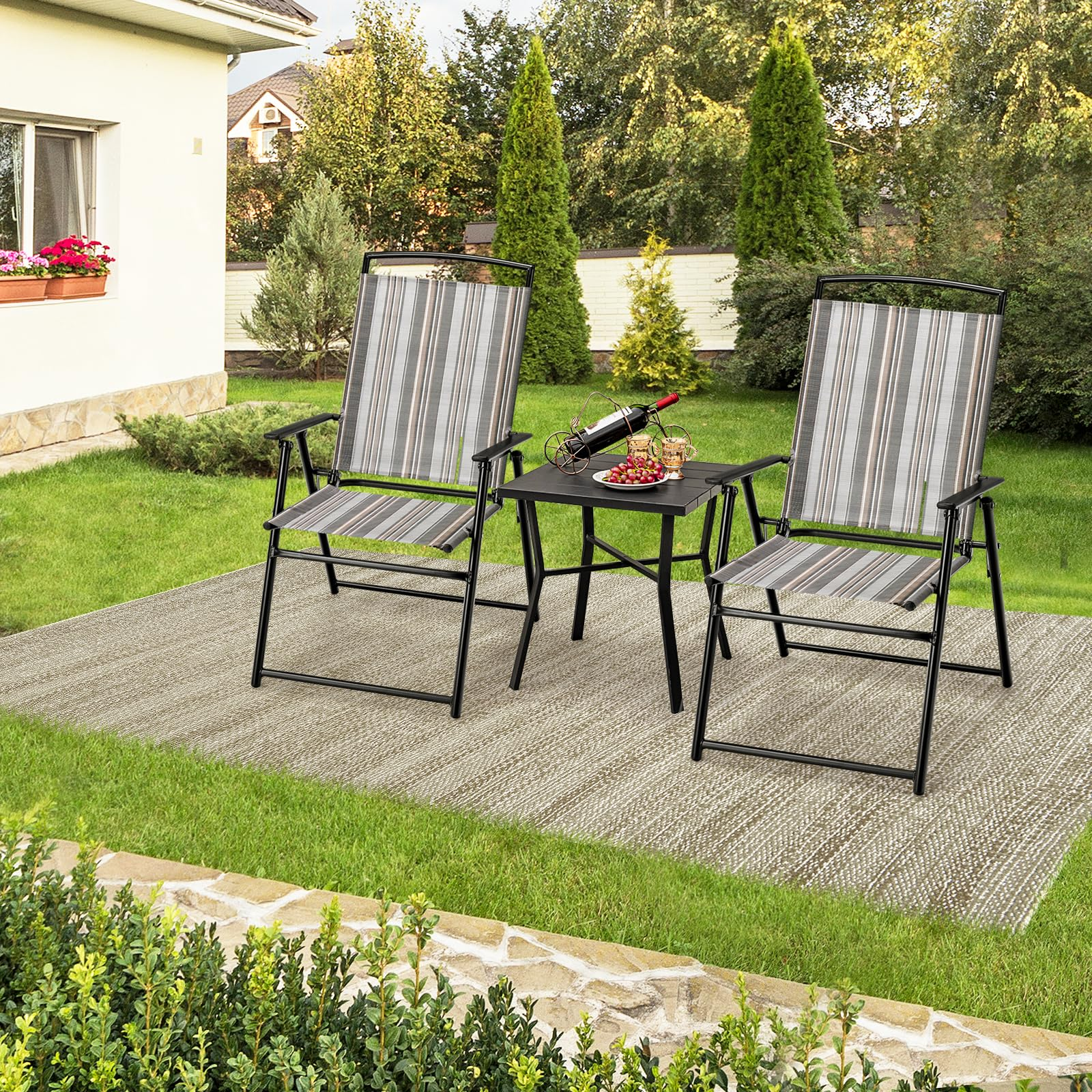 Giantex Patio Chairs Set of 2/4, Outdoor Folding Chairs with Armrests, Metal Frame