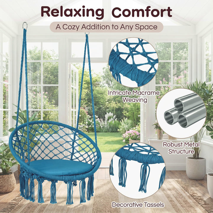Giantex Hammock Chair Macrame Swing with Round Seat Cushion and Hardware Kit