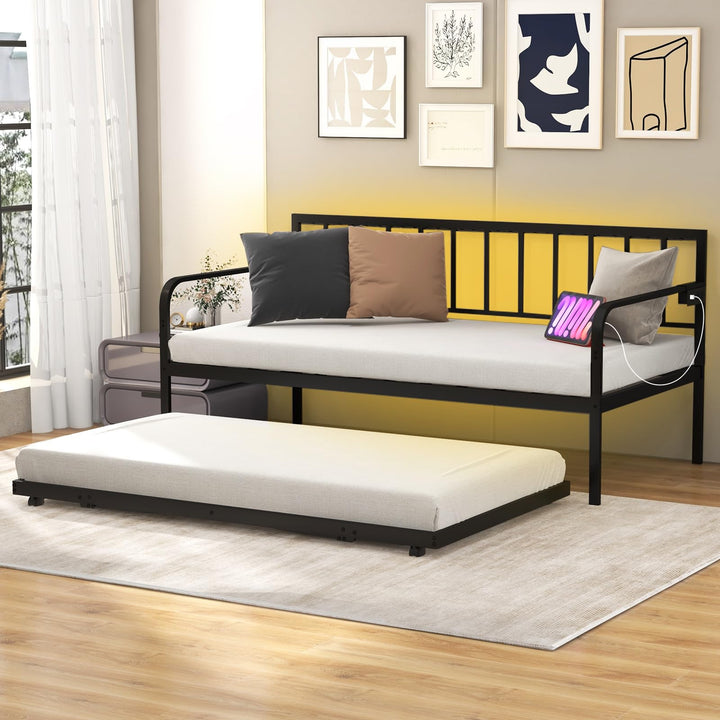 Giantex Twin Daybed with Charging Station & LED Lights