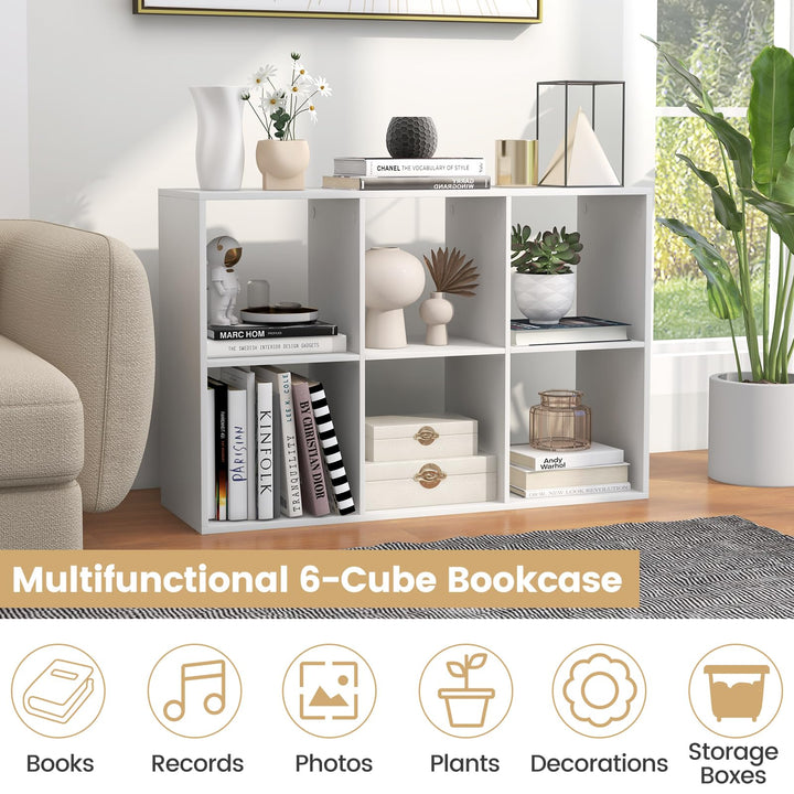 Giantex 6-Cube Bookcase, White Cubby Bookshelf w/Back Guardrail & Anti-Tipping Kits