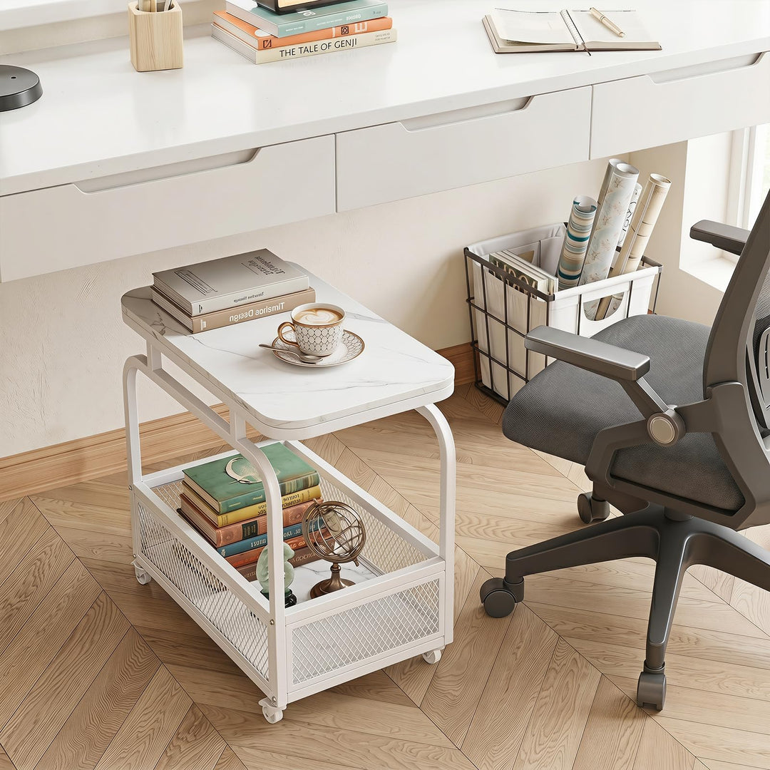Giantex Rolling Side Table | 2-Tier End Table with Mesh Storage Basket (1/2)
