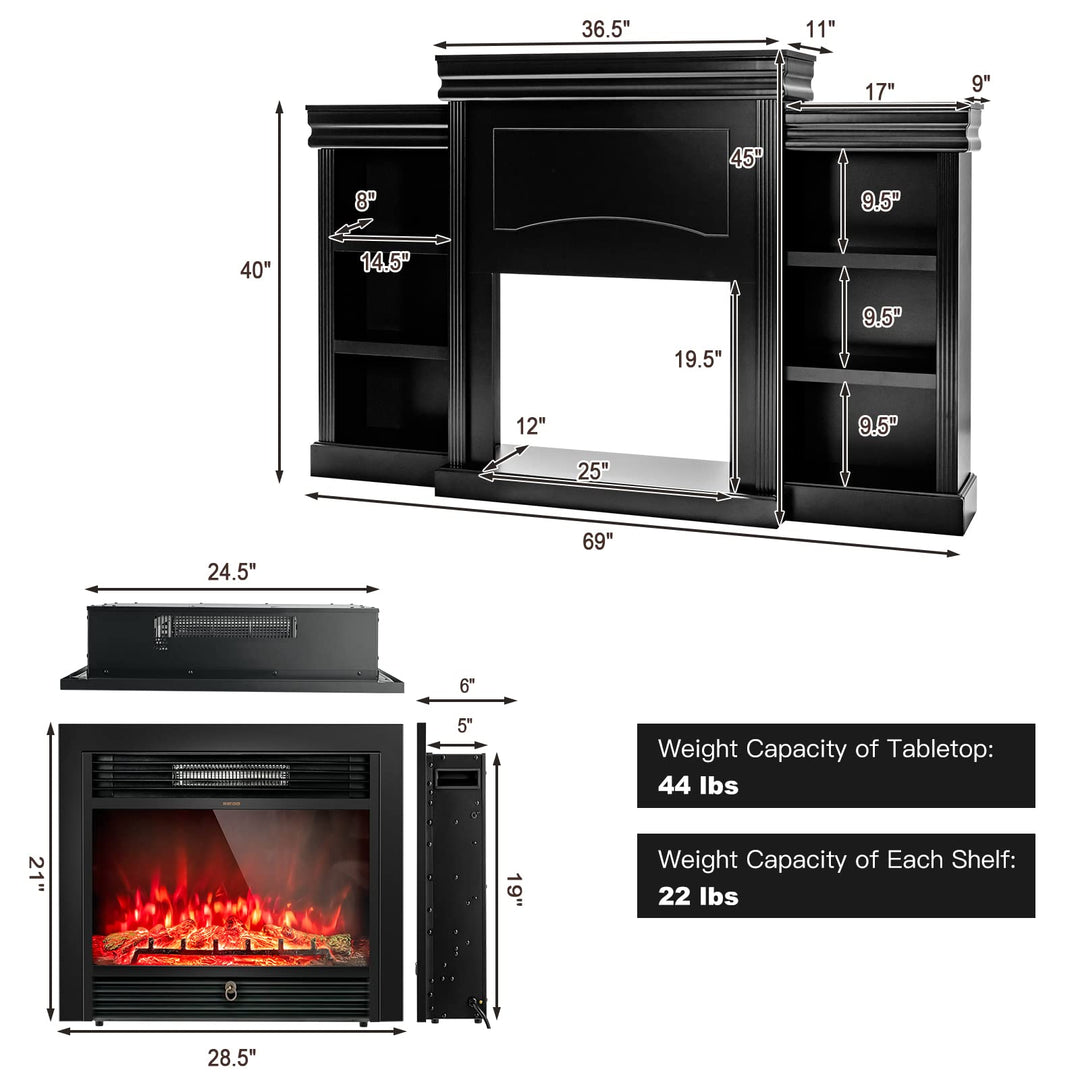 Giantex Electric Fireplace TV Stand - 1500W Electric Fireplace Inserts with 3 Flame Colors