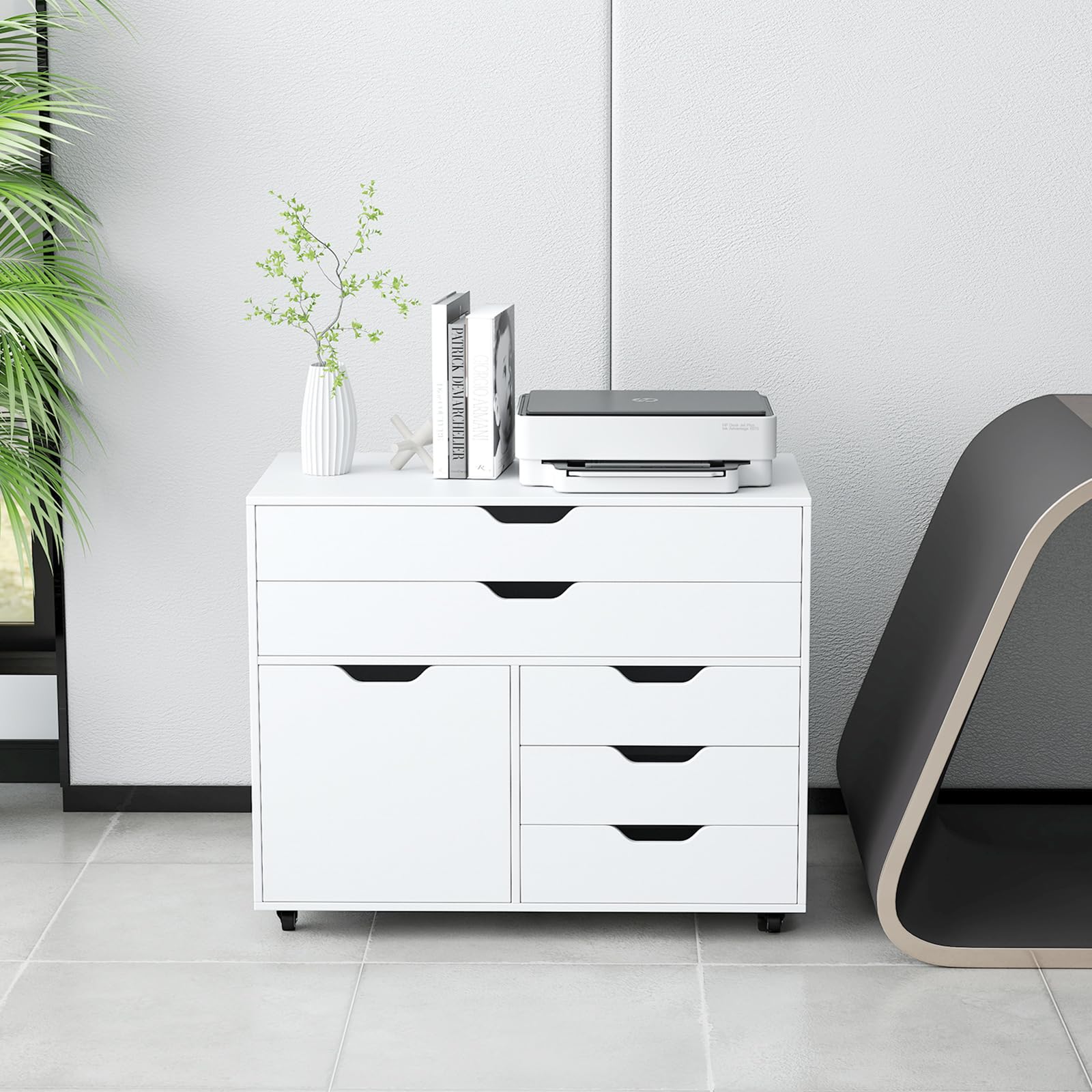 Giantex File Cabinet, Rolling Lateral Filing Cabinet with 2 Large Drawers, 3 Small Drawers