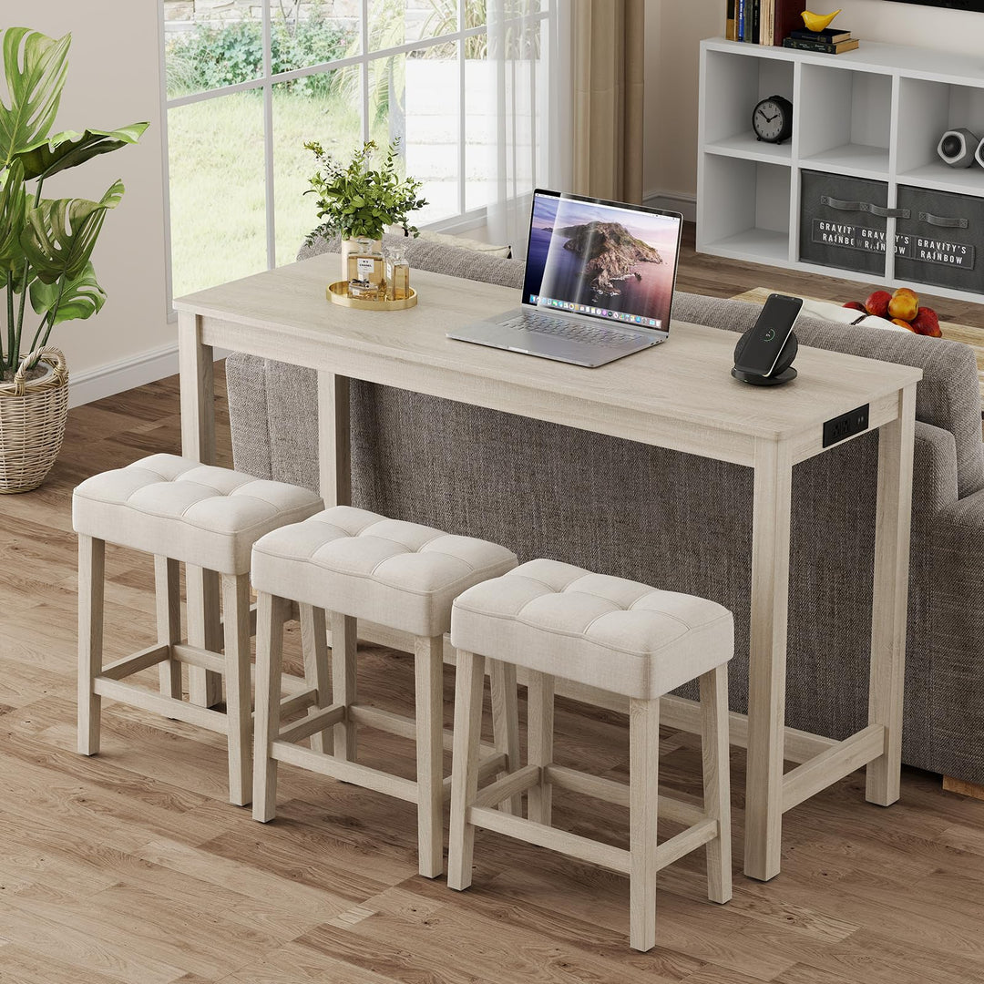 Giantex Counter Height Table with 3 Stools and 4-Piece Breakfast Nook Bar Set