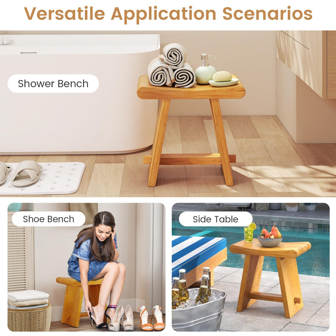 Giantex Teak Shower Bench Stool for Bathroom Fully Assembled Wooden Bath Seat 19.5''L x 12''W x 18''H