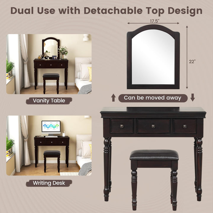 CHARMAID Makeup Vanity Desk with Mirror and Stool, Vanity Table Set with Large Mirror, 3 Drawers, Cushioned Stool