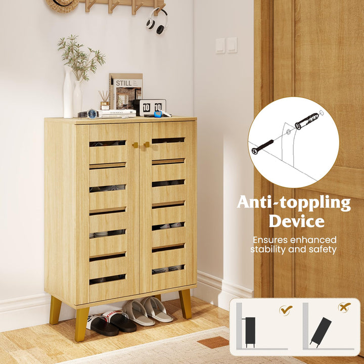 Giantex Shoe Cabinet with Doors 4-Tier Freestanding Shoe Organizer Cabinet