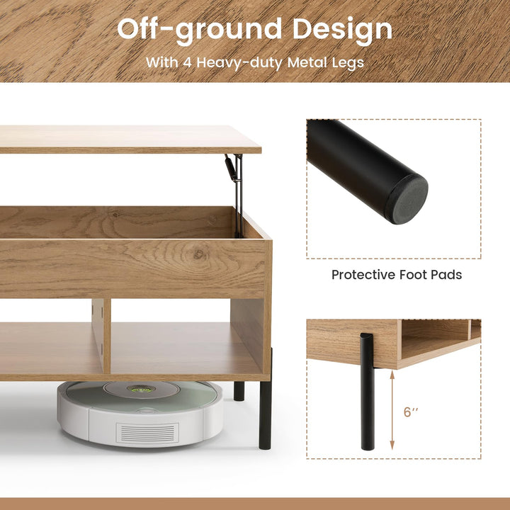 Giantex Lift Top Coffee Table - Living Room Center Table with Lifting Tabletop, Natural