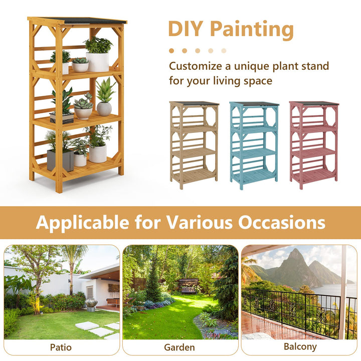 Giantex Plant Stand with Roof - 54'' Outdoor Storage Shelves, 3-Tier Wooden Plant Rack with Weatherproof Asphalt Roof
