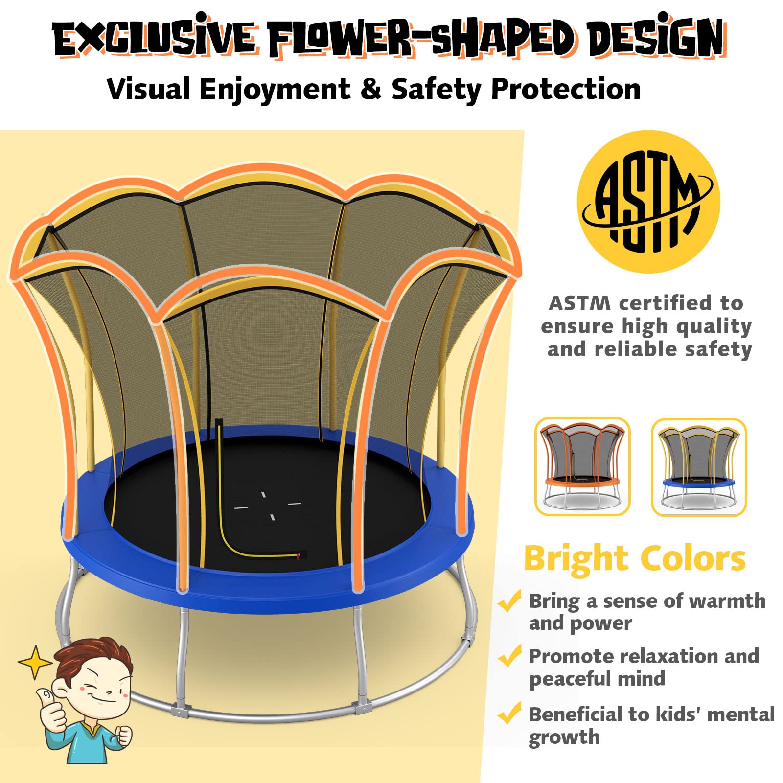 Giantex 8 FT 10 FT Trampoline, ASTM Certified Recreational Trampolines with Net, Galvanized Steel Frame