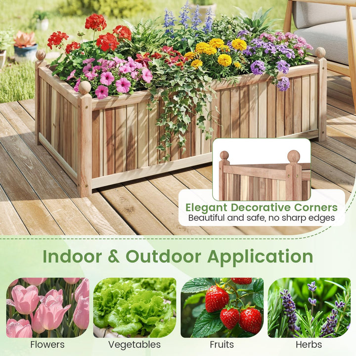 Giantex Wooden Raised Garden Bed Natural Acacia Wood Rectangular Planter Box with Liner