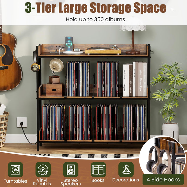 Giantex 41 Inch Record Player Stand with 6 Metal Dividers