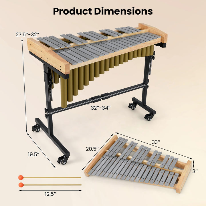 Giantex 32 Note Glockenspiel Marimba with Adjustable Stand &amp; Wheels