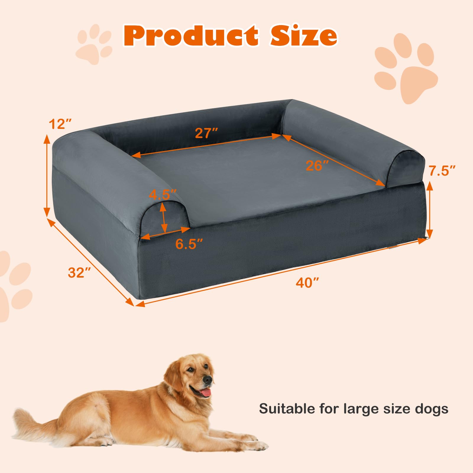 Giantex Cooling Gel Dog Bed for Large Dogs, 40" L Memory Foam Dog Sofa Bed with Washable Cover