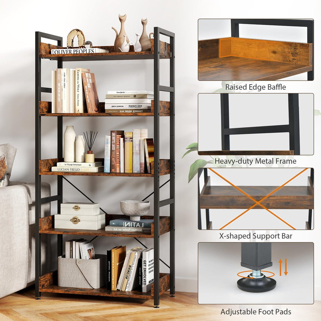 Giantex 5 Tier Bookshelf with 4 Hooks for Living Room