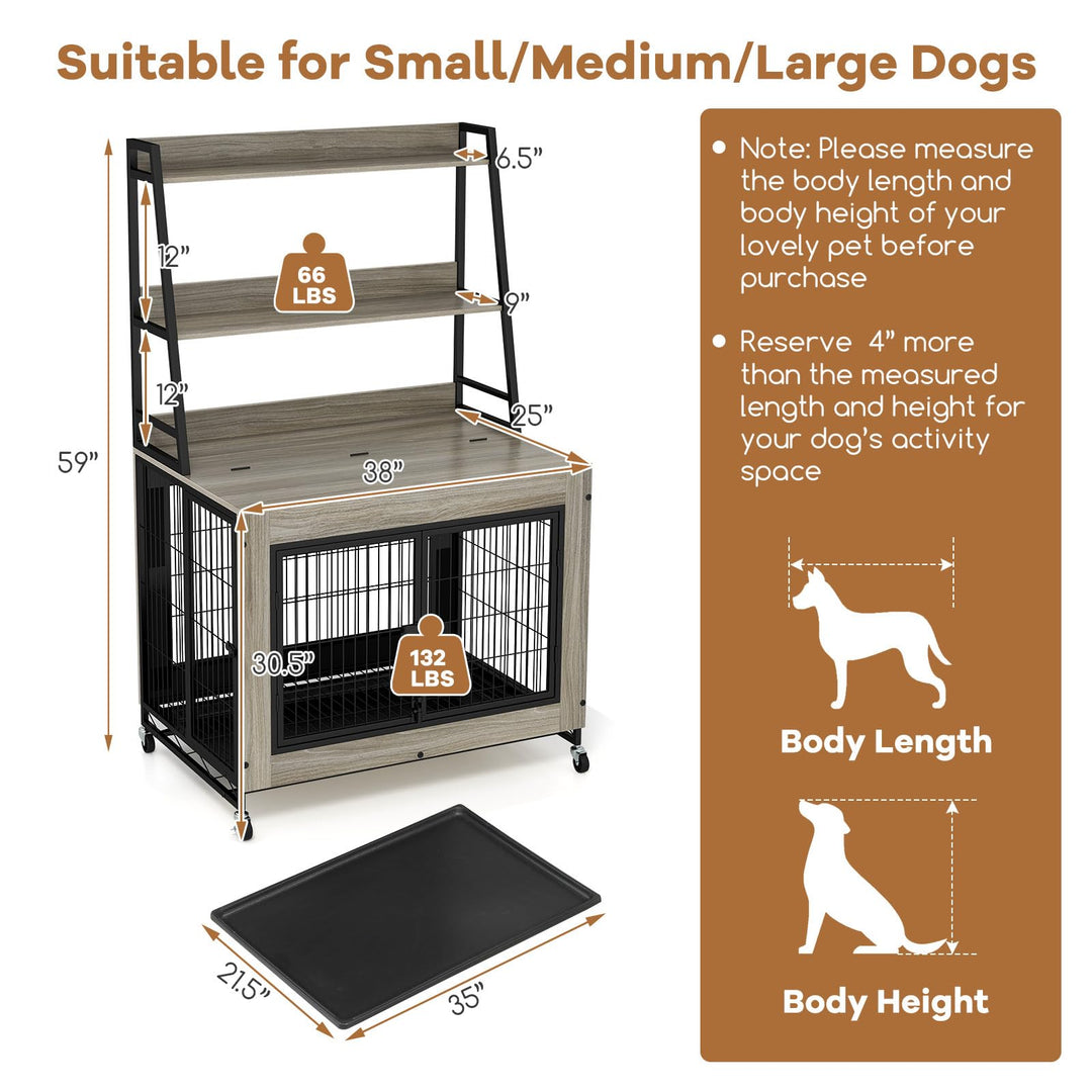 Giantex 38" Dog Crate Furniture with Storage Shelves