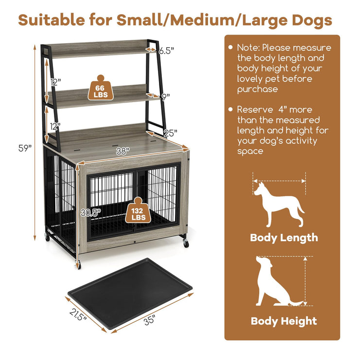 Giantex 38" Dog Crate Furniture with Storage Shelves